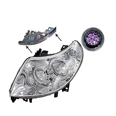 Left Front Headlight, H7+H1 - Electric with Motor